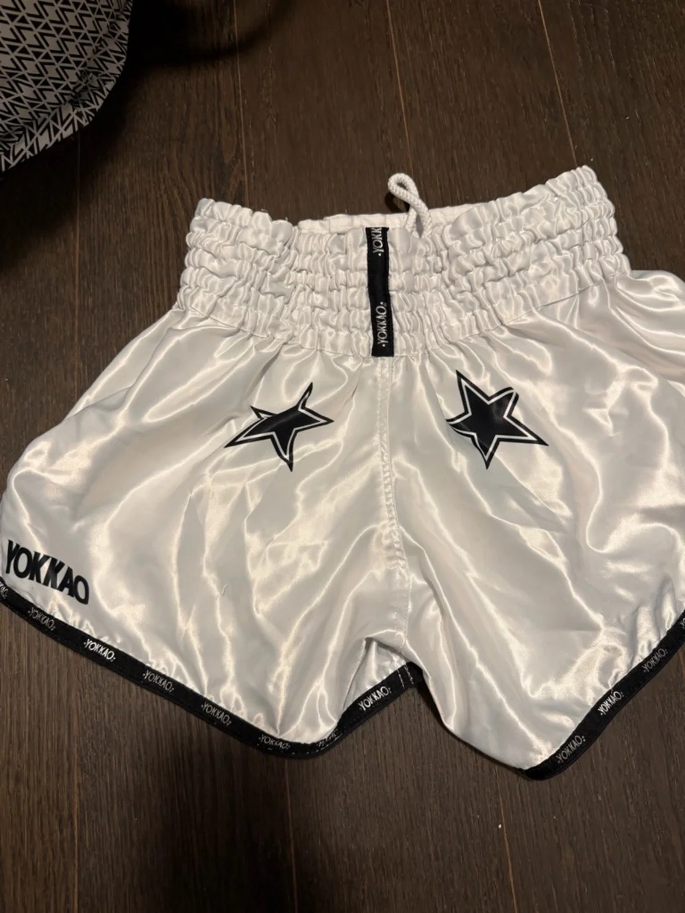 Yokkao White Muay Thai Shorts with Black Accents - Picture 2 of 2